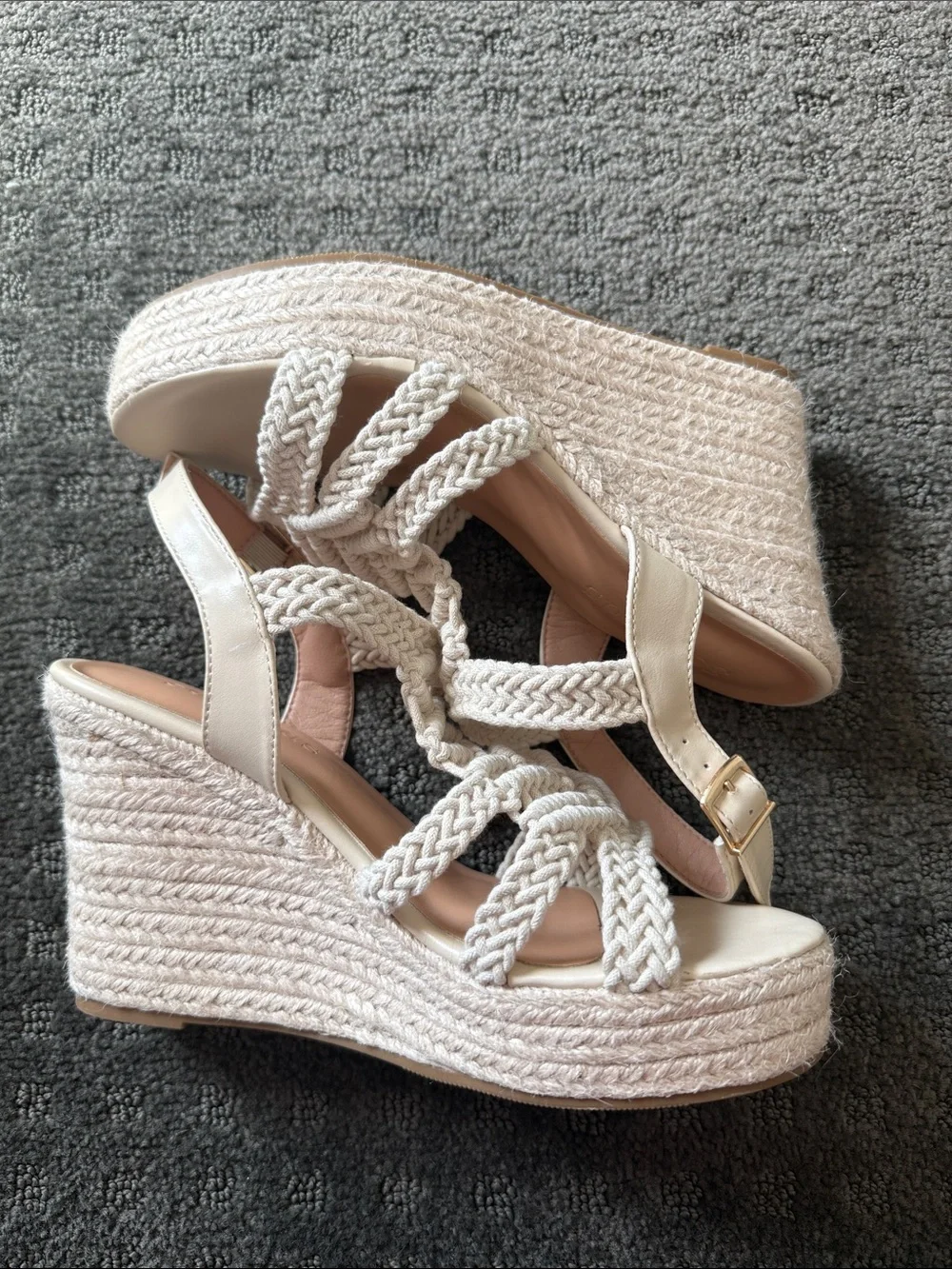 Sopends Cream Braided Espadrille Wedge Sandals